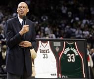 The Milwaukee Bucks retire Kareem Abdul Jabbar's number 33 jersey